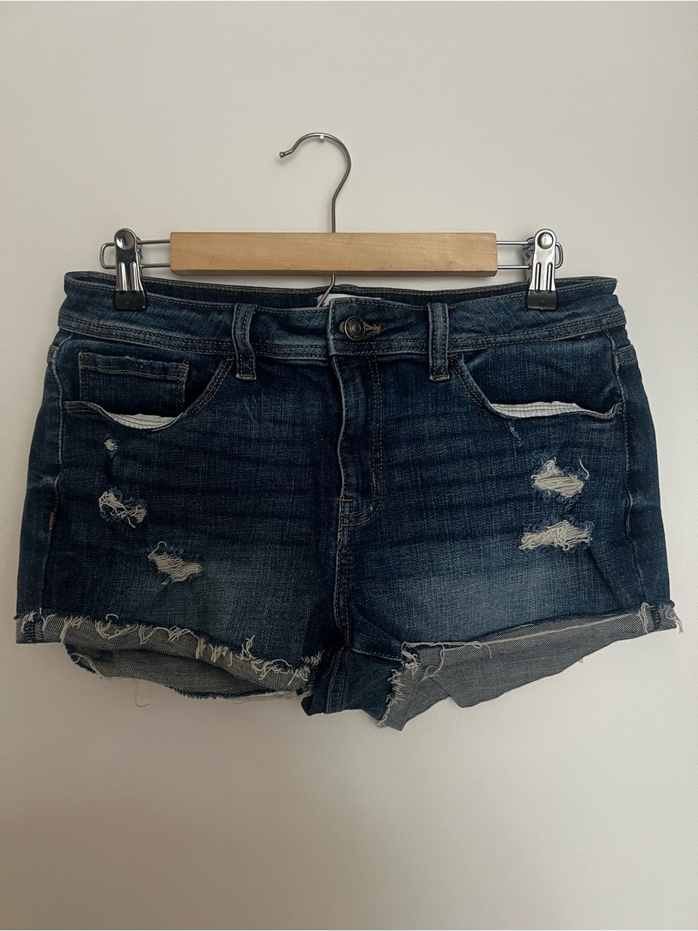 Women's Dark Blue Distressed Denim Jean Short Shorts